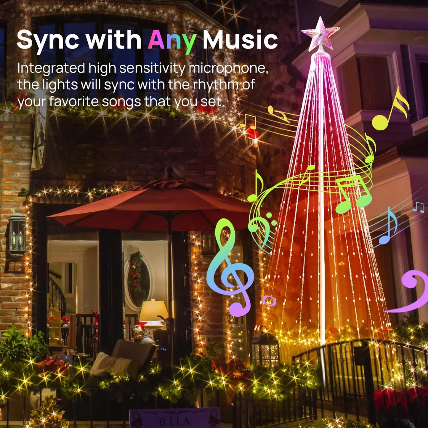 6ft Outdoor Christmas Cone Tree Lights with 370 Smart LED Lights & Star Topper Remote & APP Control Color Changing Timer & Music Sync Weatherproof Artificial Xmas Decoration for Yard, Garden, Patio