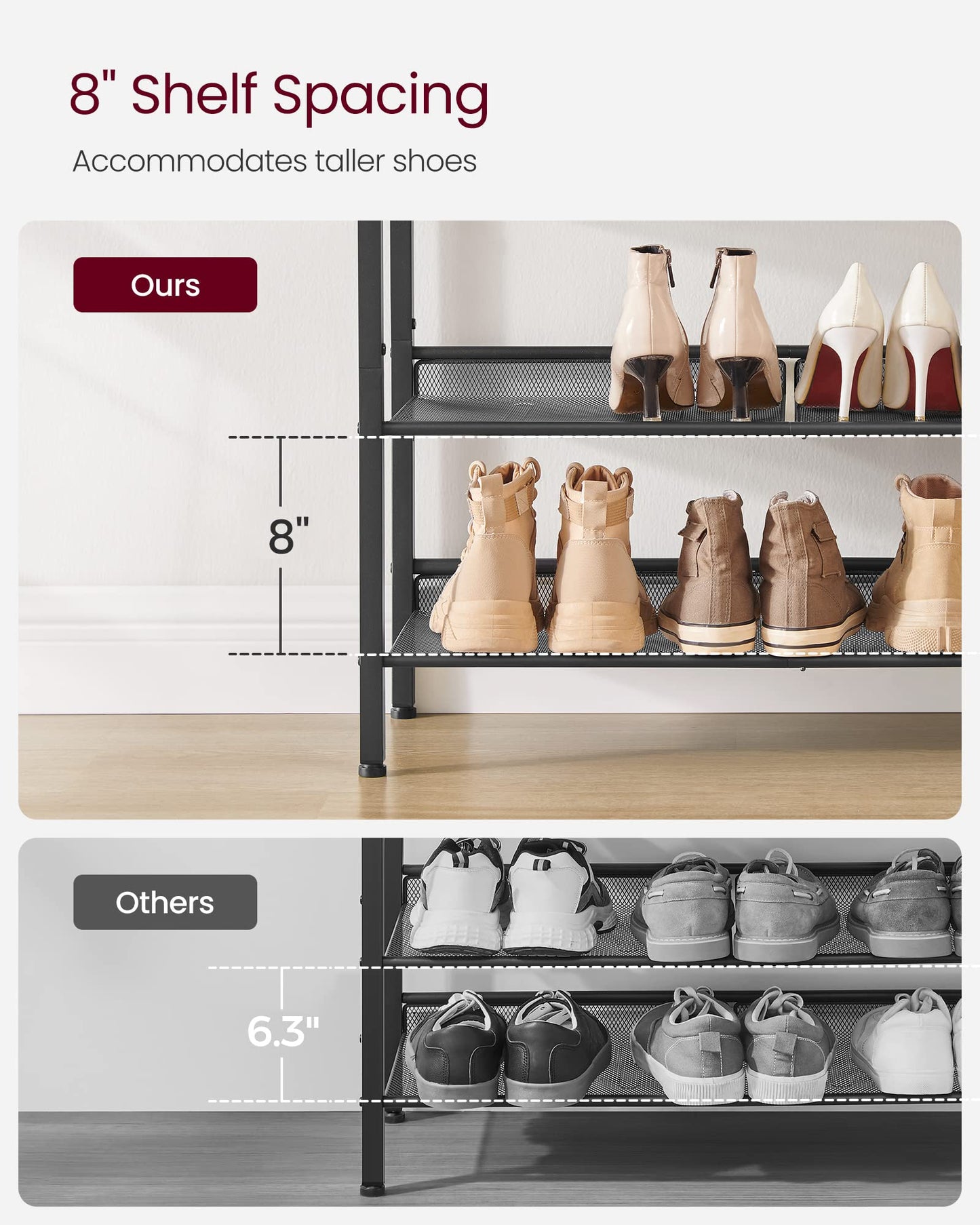 VASAGLE Shoe Rack for Entryway, Freestanding, Adjustable, Industrial
