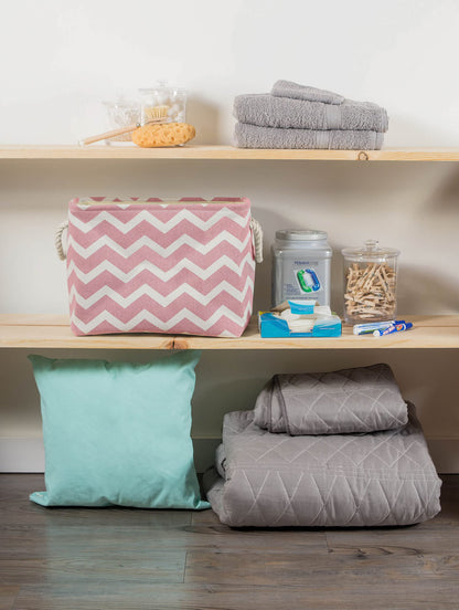 DII Polyester Container with Handles, Chevron Storage Bin, Medium, Rose