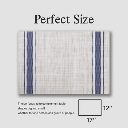 Placemats Set of 12 - Easy Clean Woven Vinyl Placemats for Dining Table, Indoor/Outdoor Place Mats, Washable PVC Table Mats（Blue Skyline）