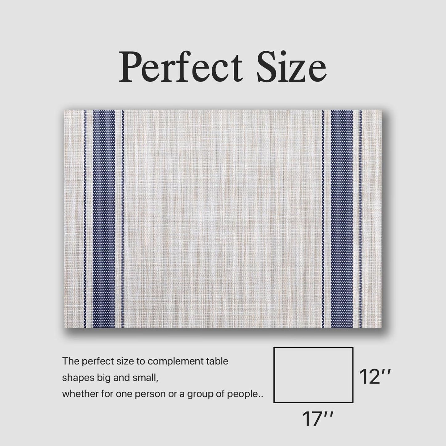 Placemats Set of 6 - Easy Clean Woven Vinyl Placemats for Dining Table, Indoor/Outdoor Place Mats, Washable PVC Table Mats（Blue Skyline）