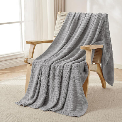 Joydeco Chunky Cable Knit Throw Blanket, Lightweight 100% Cotton Soft Cozy Throw Twin Blanket for Couch Bed and Sofa, Rustic Breathable Farmhouse Blanket Gift for Women Men(Grey, 51"x63")