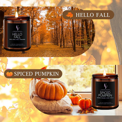 Fall Candles Set, 4 Pack Candles for Home Scented Natural Soy Wax, Autumn Gifts Set for Women Men, Fall Fragrance of Spice/Vanilla Cupcake/Apple Wreath/Hello Fall