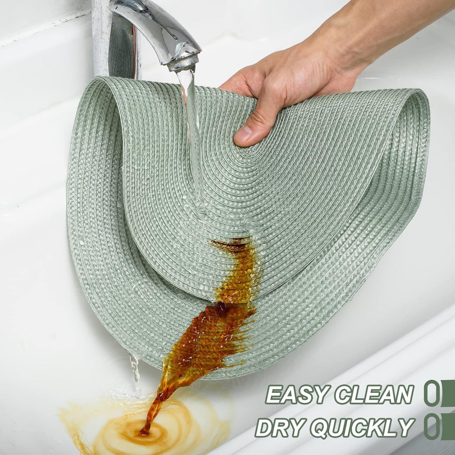 AHHFSMEI Placemats Set of 6 for Dining Table Washable Woven Vinyl Non-Slip 18x12 inches Placemat Heat-Resistant Durable Table Mats for Dining Table Easy to Clean (Sage Green, 6)