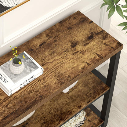 FOLUBAN Industrial Console Table, 3 Tier Entryway Table, Sofa Foyer Table for Living Room Hallway Behind Couch, Rustic Brown