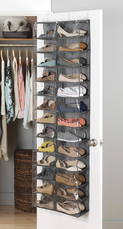 Whitmor Over The Door Shoe Shelves - 26 Sections - Crosshatch Gray & Hanging Boot File - Hanging