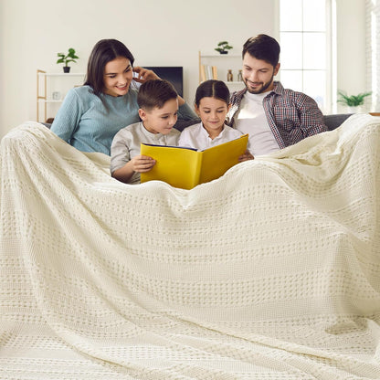 PHF 100% Cotton Waffle Blanket Oversized King 120"x120", Lightweight Breathable Extra Large 10'x10' Summer Blankets for Bed, Giant Big Luxury Aesthetic Woven Bedding for Home Decor, Cannoli Cream