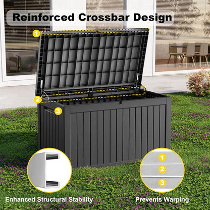 230 Gallon Outdoor Deck Box,Storage Lockable Waterproof Patio Furniture,Garden Tools,Cushions,Pool Accessories Outside Storage Resin Box(Black)