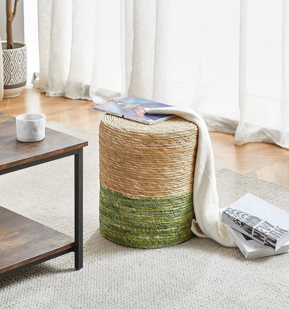 Cplxroc Ottoman Poof Natural Seagrass Poufs Hand Weave Round Footstool Pouffe Accent Chair Sitting Braided Footrest W/Jute Cover Boho Decor for Living Room, Bedroom