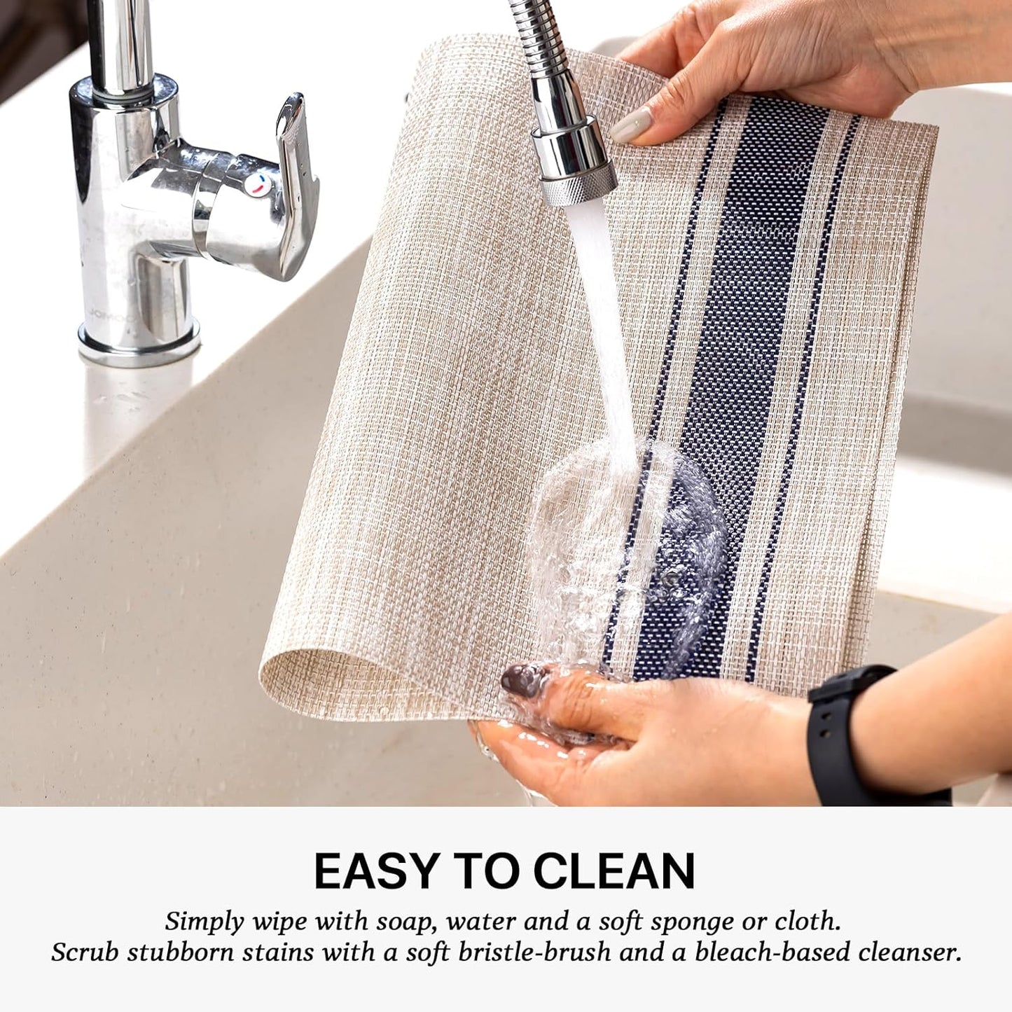 LEXMORE Placemats Set of 6 Vinyl/Plastic Woven Place Mats for Kitchen Table Indoor/Outdoor Washable Placemat Wipeable Dining Table Mats(Blue Skyline)