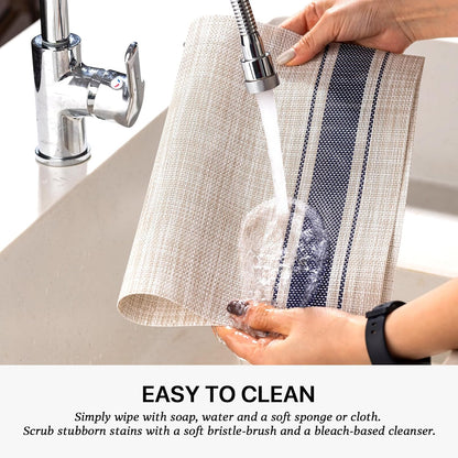 LEXMORE Placemats Set of 6 Vinyl/Plastic Woven Place Mats for Kitchen Table Indoor/Outdoor Washable Placemat Wipeable Dining Table Mats(Blue Skyline)