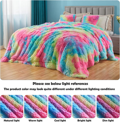 GONAAP Fuzzy Faux Fur Throw Blanket Twin Size Dark Rainbow Super Soft Cozy Plush Fuzzy Shaggy Blanket for Couch Sofa Bed (Dark Rainbow, Twin(60"x80"))