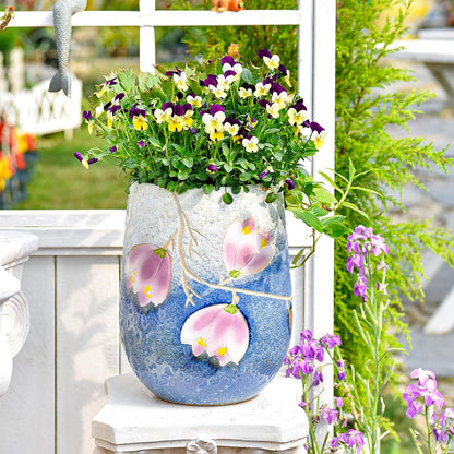 Sungmor 10.6 Inch Ceramic Succulent Plant Pot with Drainage Hole, Hand Painted Flower Pots for Plants, Unique Texture Decorative Planter for Indoor and Outdoor, Pottery Vase for Home Office Decor