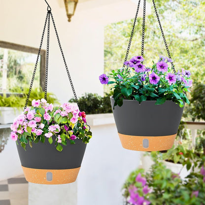 QCQHDU 2 Pack Hanging Planters for Indoor Outdoor Plants, 8 Inch Hanging Baskets Flower Pots with Reservoir Tray & Visible Water-Level