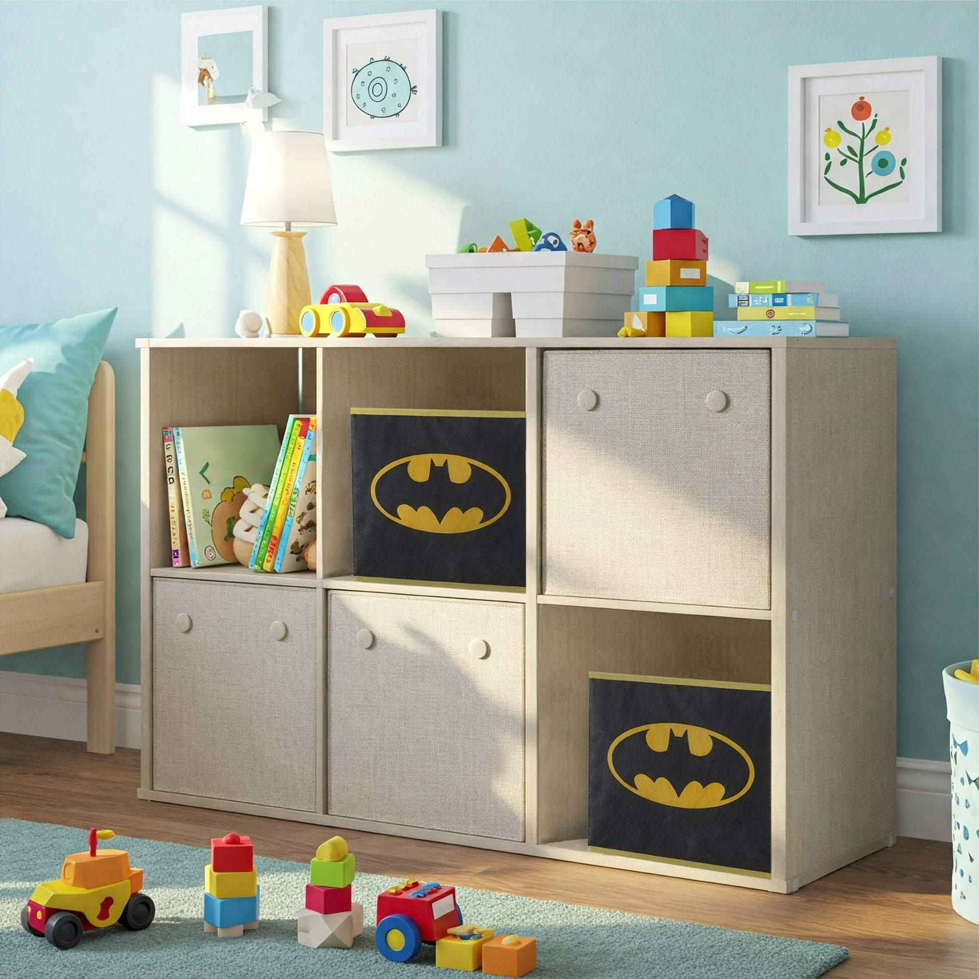 Batman Kids Storage Cubes, 2 Pack Foldable Fabric Bins with Handles, Collapsible Organizer Boxes