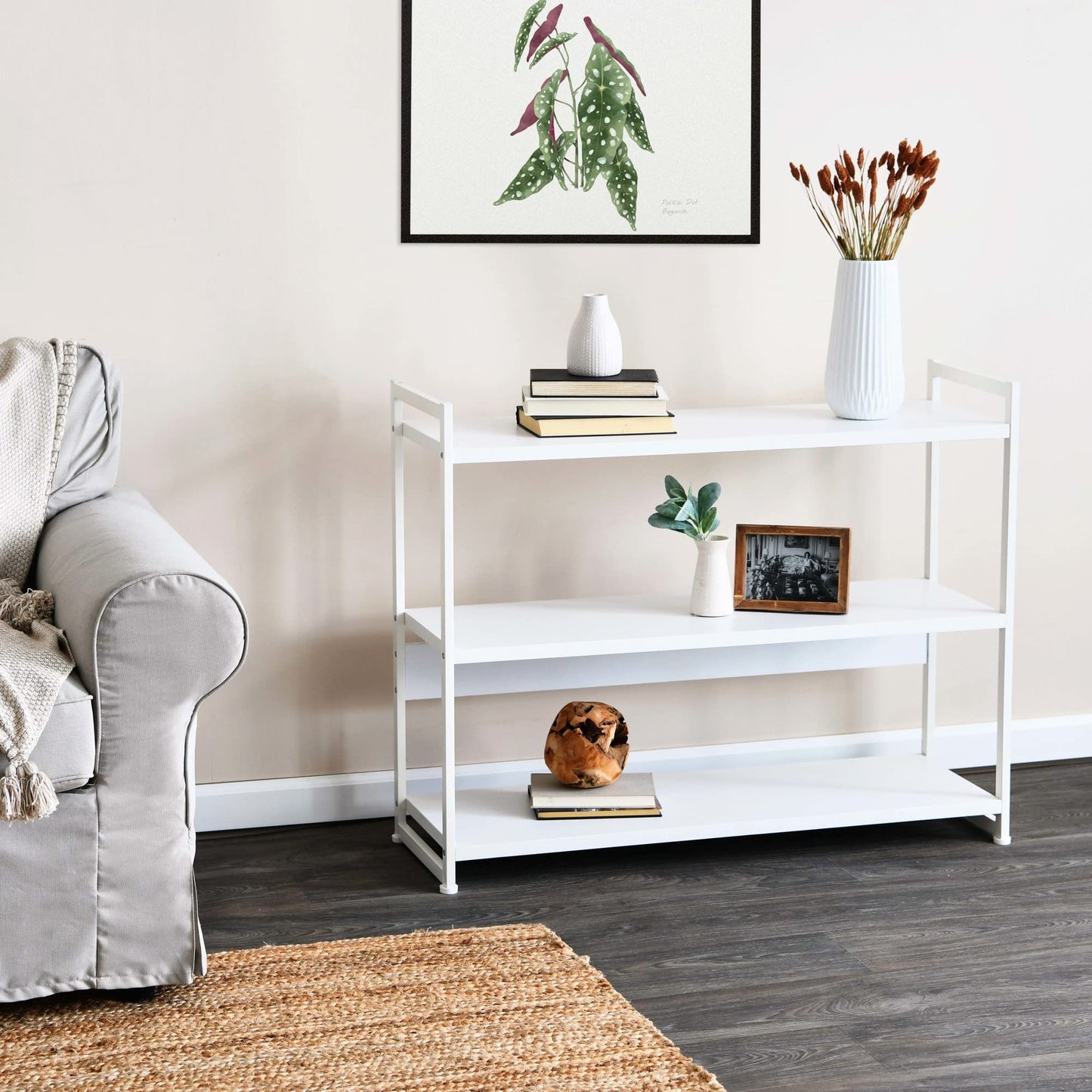 Household Essentials Jamestown Wide 3 Shelf Open Storage Bookshelf Scandinavian White and White