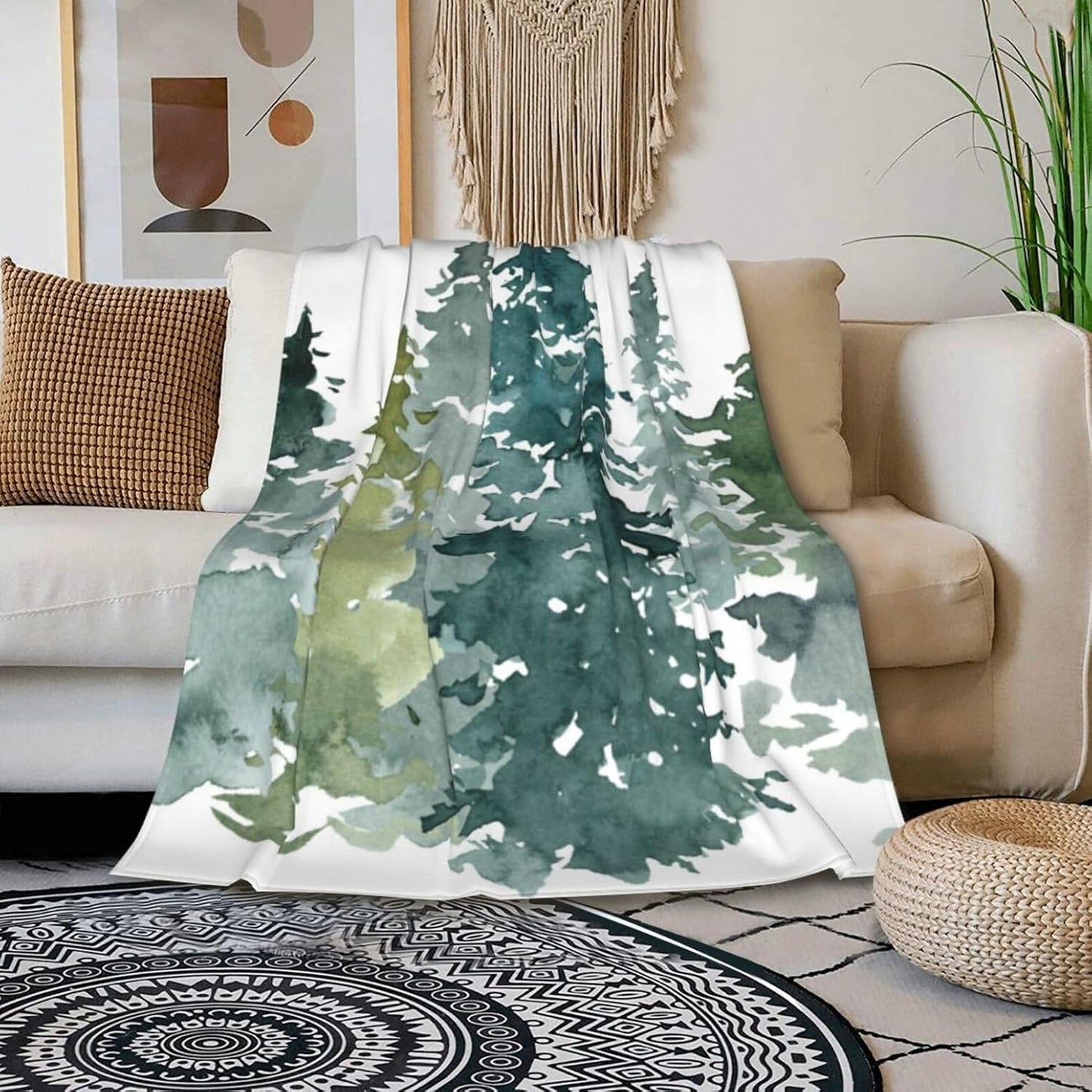 HGOD DESIGNS Watercolor Grey Fir Trees Forest Blanket,Coniferous Tree Decor Blankets Soft Warm Throw for Women Birthday, Home Living Room Decoration 40"x50"