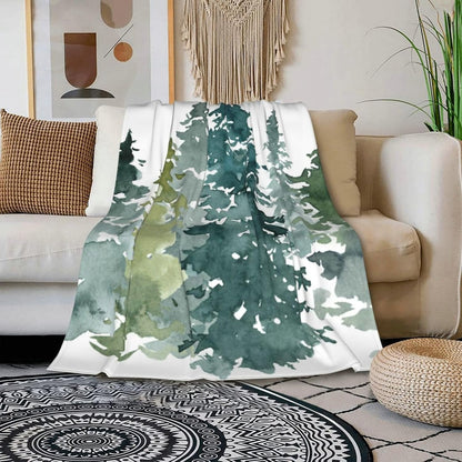 HGOD DESIGNS Watercolor Grey Fir Trees Forest Blanket,Coniferous Tree Decor Blankets Soft Warm Throw for Women Birthday, Home Living Room Decoration 40"x50"
