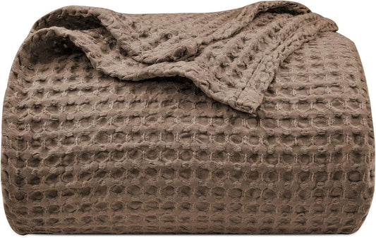 PHF Ultra Soft Waffle Weave Blanket Queen Size 90"x 90"- Washed Lightweight Breathable Cozy Woven Blanket for Bed - Aesthetic Decor for Couch Bedding Sofa Home Car - Cocoa Brown