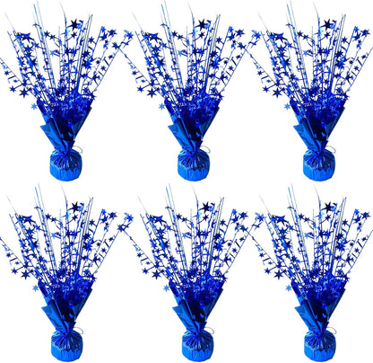 6 Pack Metallic Foil Spray Centerpiece Star Table Decoration Burst Table Centerpieces for Birthday Wedding Anniversary Graduation Holiday Party Supplies Decor, Blue
