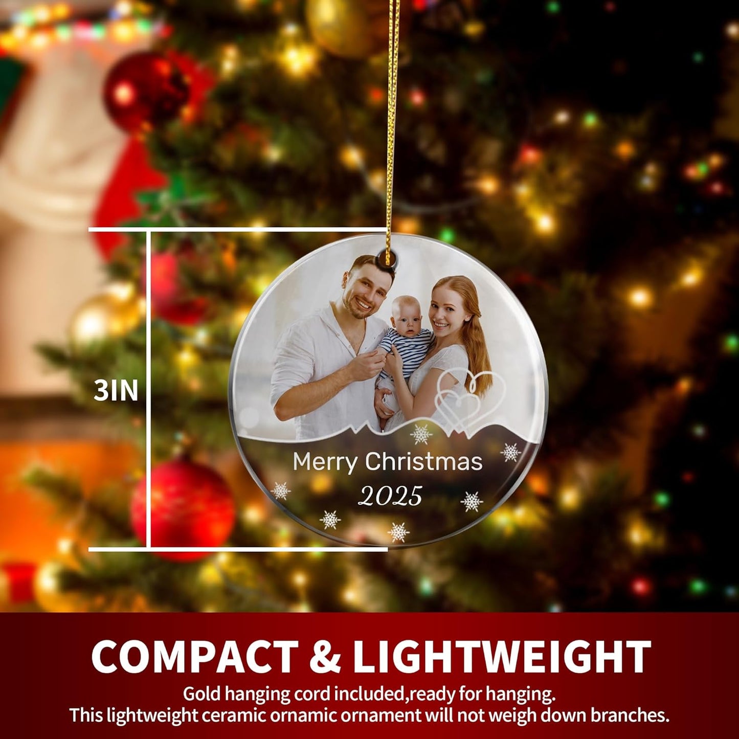 Personalized Christmas Ornaments, Custom Photo & Text 2025 Christmas Tree Ornament, Ideal for Xmas Decorations, Baby Showers, Weddings, Birthdays, Gifts for Mom, Dad, Kids, Pets, Friends