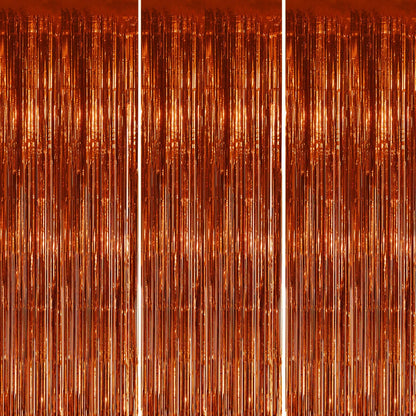 3 Pack Foil Fringe Backdrop - Bronze Shiny Tinsel Curtains for Party Decoration/Photo Booth Props - 3.3x8.2 FT Metallic Foil Backdrop for Birthday, Wedding, Graduation, Christmas.