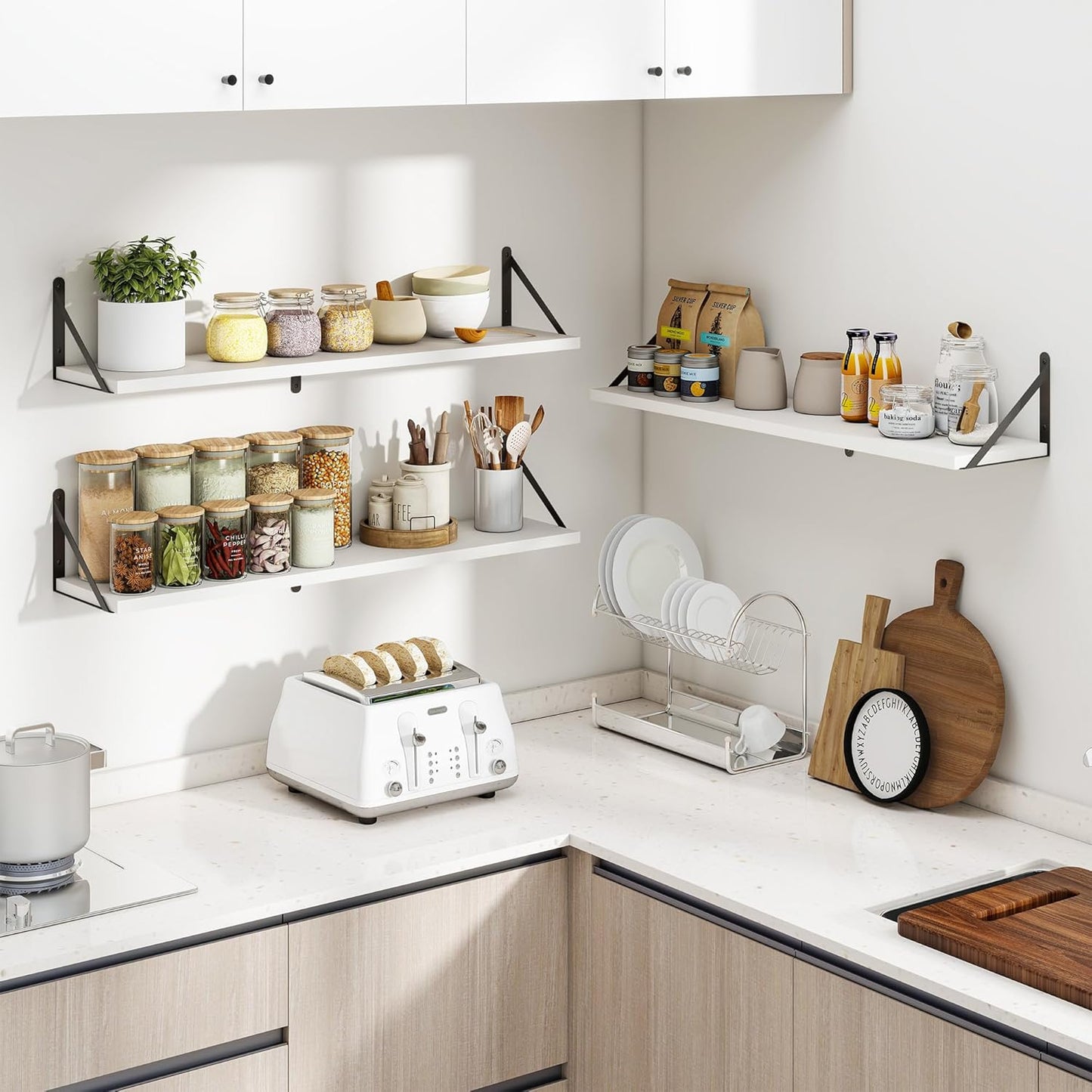 Heimlove 36 Inch White Floating Bookshelves Set of 3,Heavy Duty Wall Mounted Bookshelves,Wall Bookshelf for Living Room,Bedroom,Kitchen,Laundry Room Storage & Decor