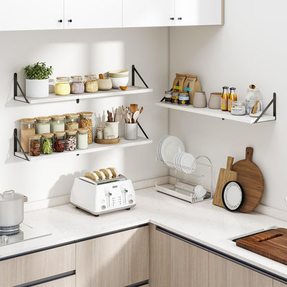 Heimlove 36 Inch White Floating Bookshelves Set of 3,Heavy Duty Wall Mounted Bookshelves,Wall Bookshelf for Living Room,Bedroom,Kitchen,Laundry Room Storage & Decor