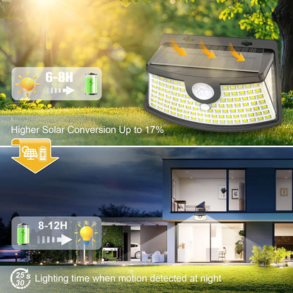 Aootek New Solar Motion Sensor Lights 120 LEDs with Lights Reflector,270° Wide Angle, IP65 Waterproof, Step Lights for Front Door, Yard, Garage, Deck (Front Button 4-Pack)