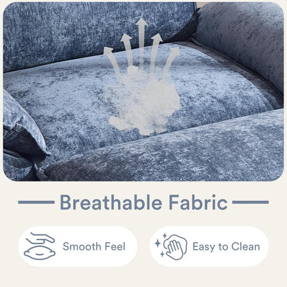 Karl home Oversized Accent Chair Chenille Sofa with Chaise, Modern Sofa Chair with Removable Ottoman Modular 1-Seater Couch and 2-Layer Ottoman for Living Room, Apartment, Studio, Dusty-Blue