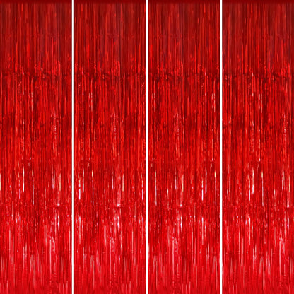 GOER 3.2 ft x 8.2 ft Metallic Tinsel Foil Fringe Curtains Party Photo Backdrop Party Streamers for Birthday,Graduation,New Year Eve Decorations Wedding Decor (4 Packs,Red)