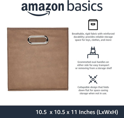 Amazon Basics Collapsible Cube Storage Organizer Bins, 6-Pack, 10.5 x 10.5 x 11 inches, Taupe