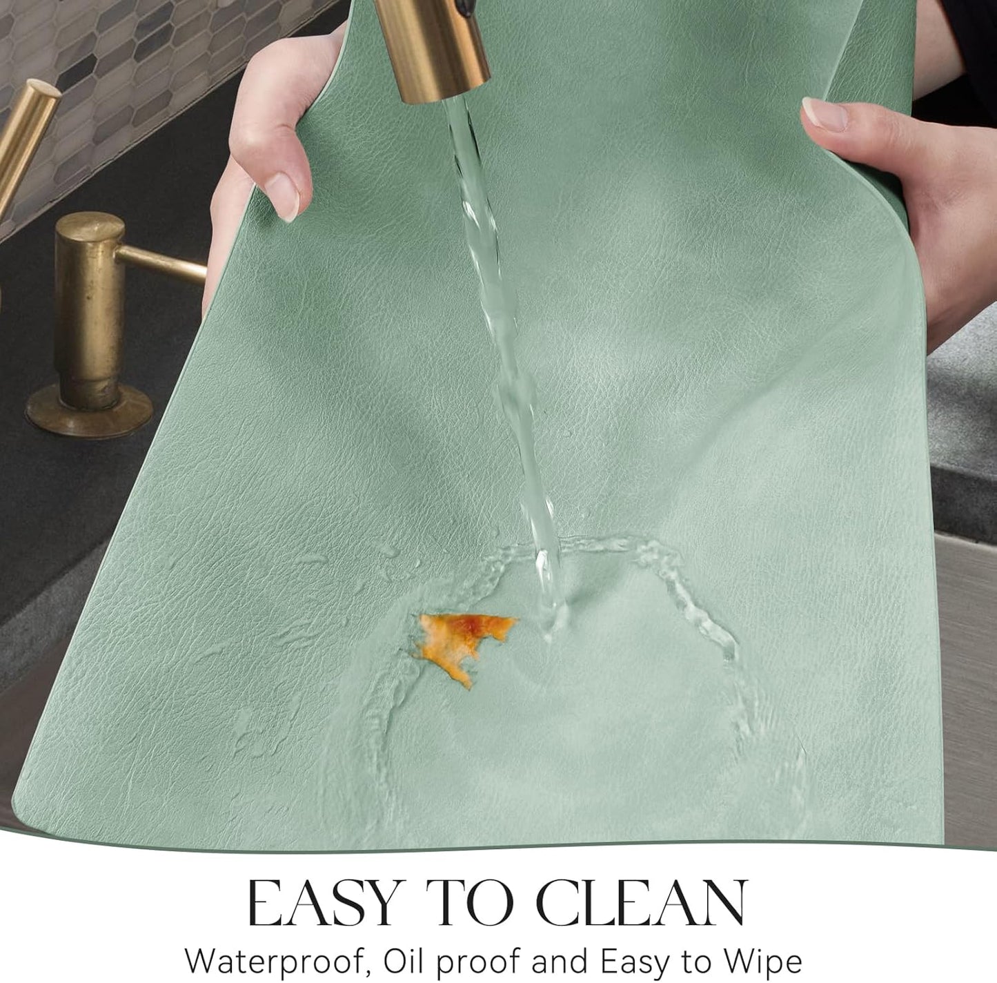 MOSAYT Vinyl Placemats Set of 6-12 X 17 Inch - Faux Leather 100% Waterproof Oil-Proof Wipeable PU Place Mats, Heat Resistant Reversible Table Mats for Kitchen, Dining, Outdoor (Green)