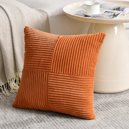 Fancy Homi 2 Packs Burnt Orange Decorative Throw Pillow Covers 22x22 Inch for Living Room Couch Bed, Rustic Farmhouse Boho Home Decor, Soft Corss Corduroy Patchwork Accent Square Cushion Case 55x55 cm