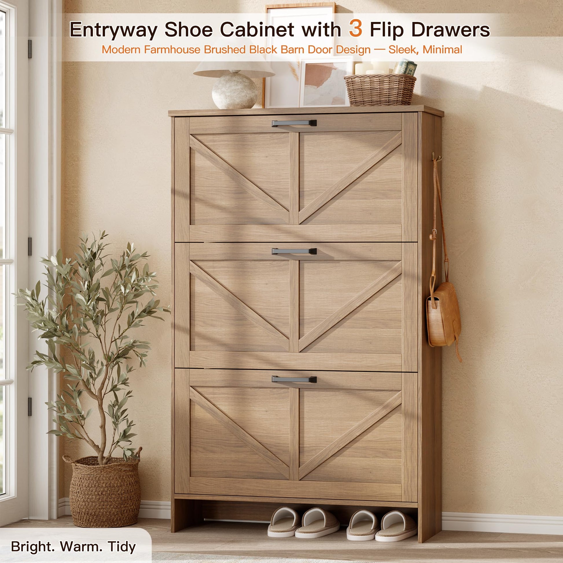 Nicetree 3-Drawer Flip Shoe Storage Tower – Slim-Profile Freestanding Rack with Adjustable 3-Tier