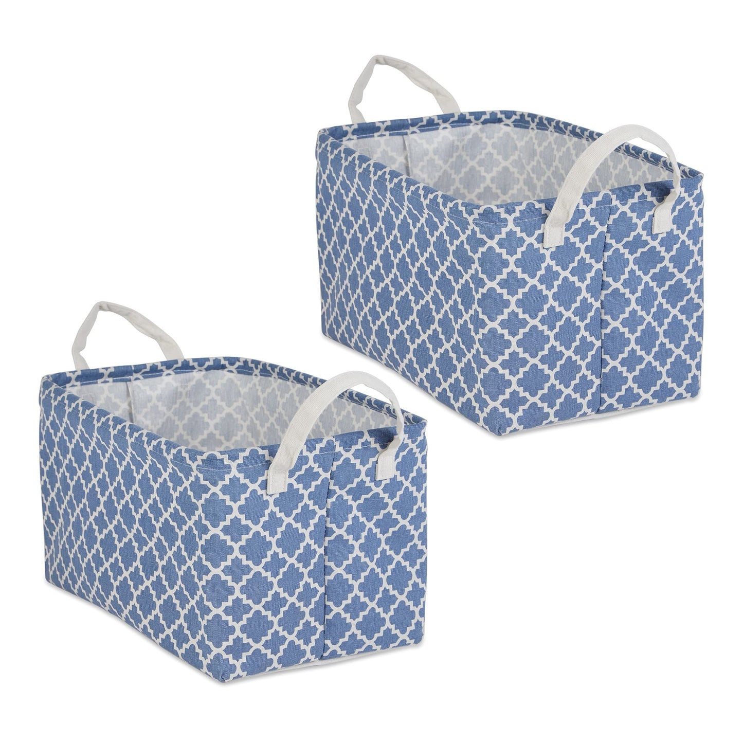 DII Laundry Storage Collection, PE Coated Collapsible Bin with Handles, French Blue Lattice, Large