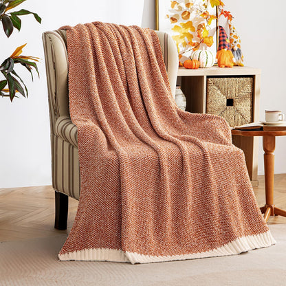 MIULEE Fall Burnt Orange Super Soft Throw Blanket for Couch, Cozy Fluffy Warm Throws Knit Blankets for Sofa, Bed, Chair, Living Room, Camping, Picnic, 50 x 60 inch