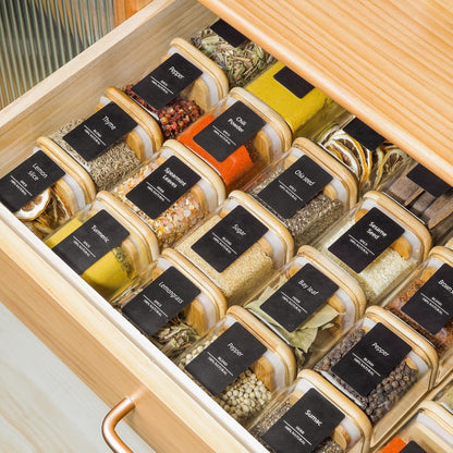 ComSaf Spice Jars with Labels 4 oz 6Pack, Small Spice Containers Starter Set, Glass Seasoning Jars with Lids, Square Seasoning Containers for Salt, Pepper, Chili Powder, Sugar, Ginger Ground, Cumin