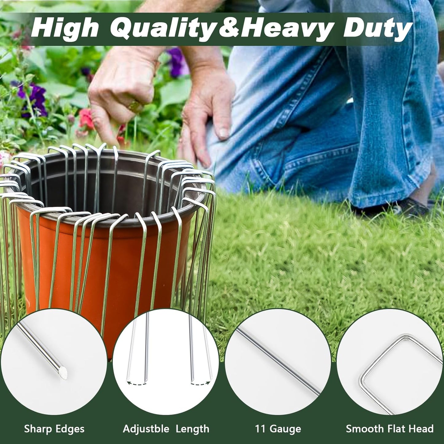 FEED GARDEN 6 Inch 300 Pack Galvanized Landscape Staples 11 Gauge Anti-Rust Garden Stakes Landscaping Fabric SOD Pins Yard Stakes for Weed Barrier Fabric