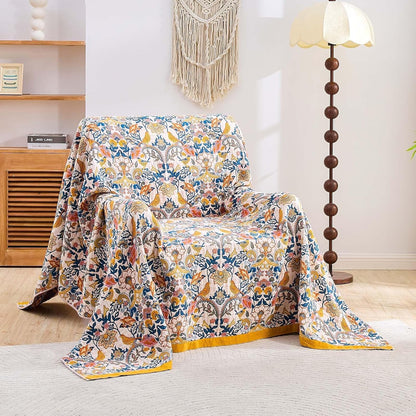 Boho Blanket Throw Quilt, 100% Cotton Soft Light Weight Throw Blankets for Summer, 60"x80" Farmhouse Flower Decorative Blankets, All Season Rustic Reversible Bohemian Throw Quilt