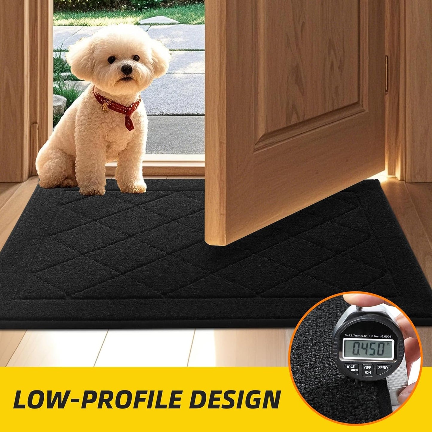 JSEI Dirt Trapper Door Mat 36"x60", Non-Slip Washable Entryway Mats, Dog Door Mat, Stain Resistant and Absorbent Floor Mats, Low Profile Welcome Mat for Front Back Door, Black