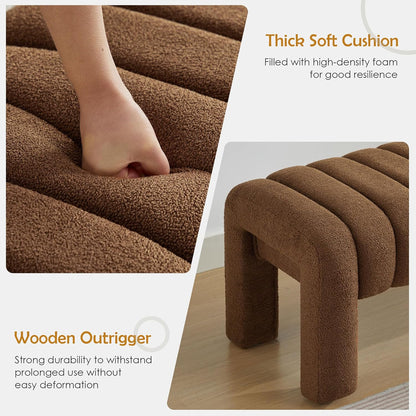 43.3" Bedroom Bench, Upholstered Entryway Bench, Modern End of Bed Ottoman with Solid Wood Legs and Adjustable Foot Pegs for Entryway, Dining Room and Living Room (Brown Boucle)