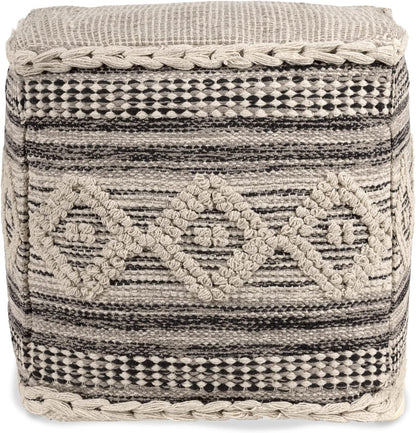 REDEARTH · Tufted Pouf Ottoman with Filler Textured Storage Cube Bean Bag Pouffe Footrest for Living Room, Bedroom, Nursery, Kidsroom; 100% Cotton (17.5"X17.5"X17.5", Diamond Virgule)