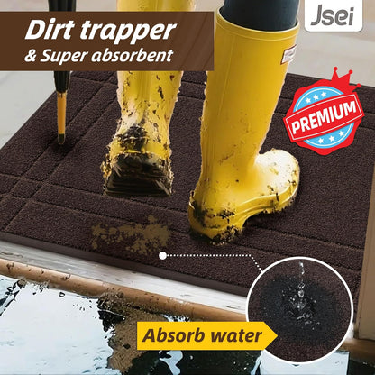 JSEI Entryway Rugs Doormat 32"x48", Non-Slip Dirt Trapper Door Mats Indoor, Washable Absorbent and Stain Resist Welcome Floor Mat for Front Door, Dog Door Mat, Muddy Wet Shoes & Paws, Brown