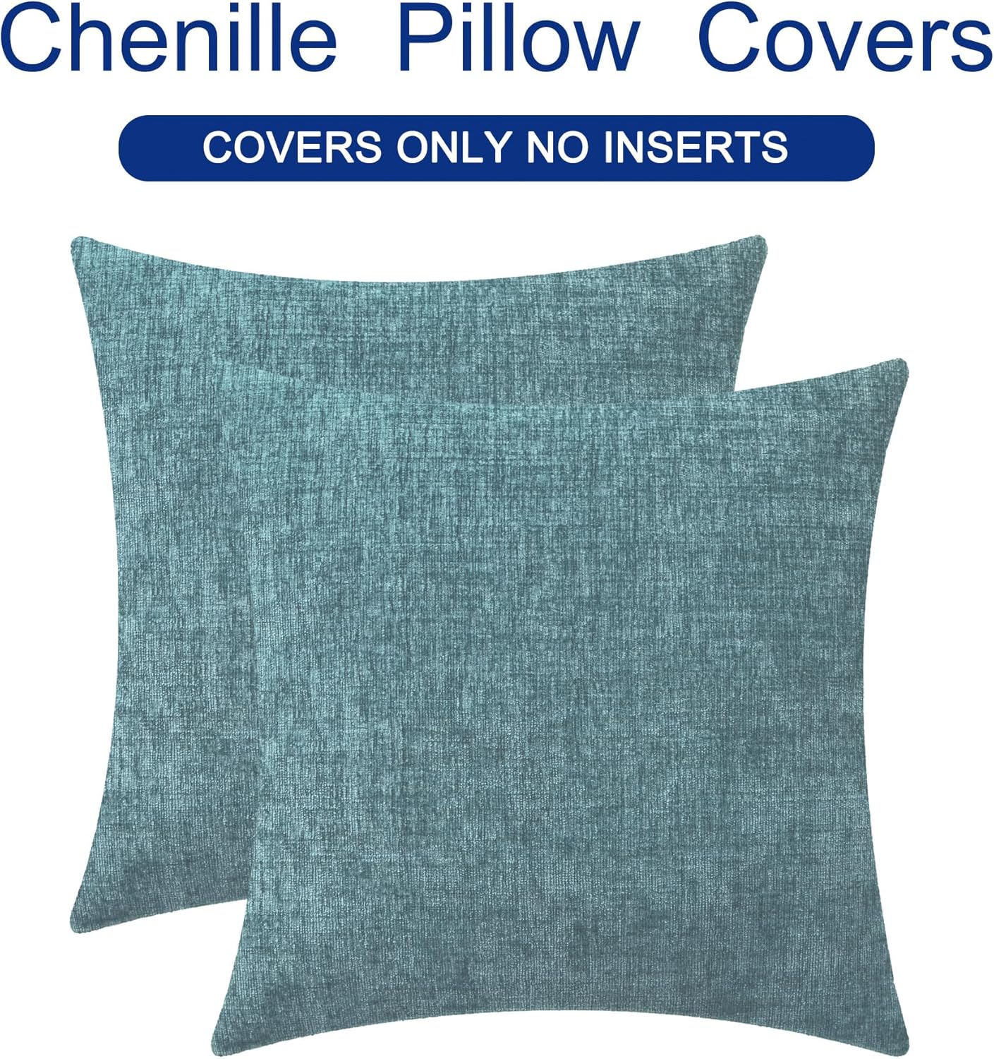 CaliTime Throw Pillow Covers Decorative 20 X 20 Inches Pack of 2 Cozy Chenille Cushion Cases for Couch Sofa Bed Living Room Home Smoke Blue