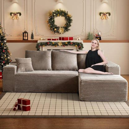 HYJT H&K Modular Sectional Sofa Cloud Couch, 107" Comfy L Shaped Sectional Couches for Living Room, Deep Seat Memory Foam Plush Fluffy Corduroy Boneless Couch Sectionals Right Facing Sofa Chaise Brown