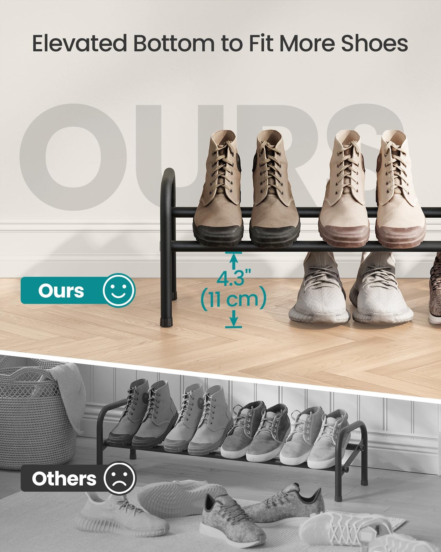 SONGMICS Expandable Shoe Rack, 1 Tier Shoe Rack Shelf, Adjustable Shoe Organizer Storage for 10