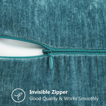 decorUhome Chenille Soft Throw Pillow Covers 22x22 Set of 2, Farmhouse Velvet Neutral Decorative Euro Pillow Covers with Stitched Edge for Couch Sofa Bed Home Decor, Teal