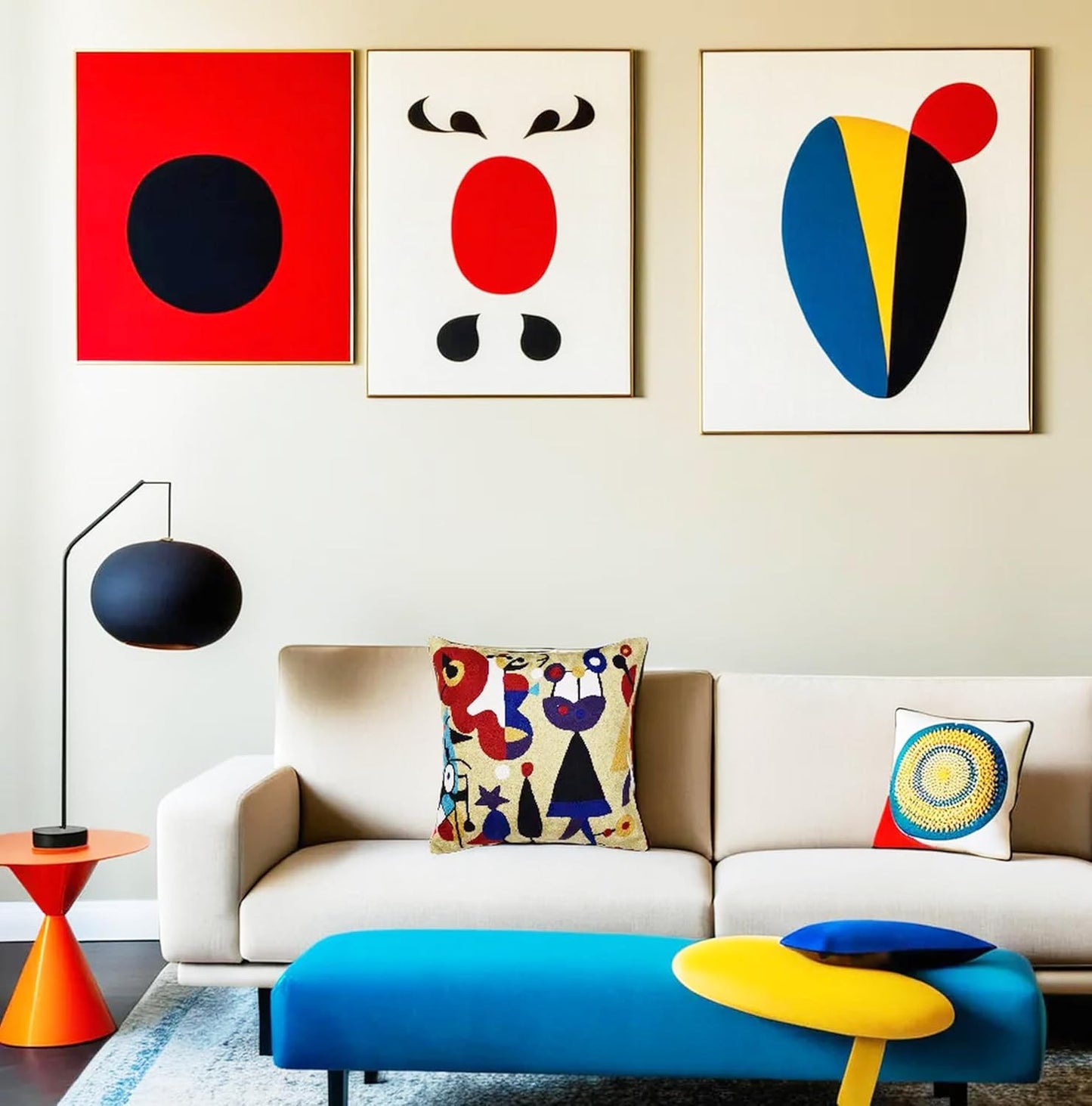 Abstract Decorative Pillow Cover Hand Embroidered Whimsical Toss Pillows Farmhouse Chair Cushion Contemporary Pillowsham Mid-Century Chair Cushions Wool Size 18x18