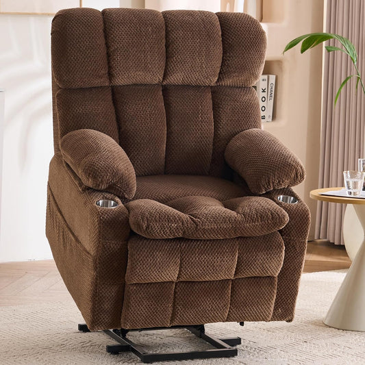 Dual Motor Power Lift Recliner Chair for Elderly,Electric Lift Chair with Adjustable Headrest, Heat and Massage,Lay Flat Recliner with Cup Holders,USB Ports,Type C,Zero Gravity, Brown